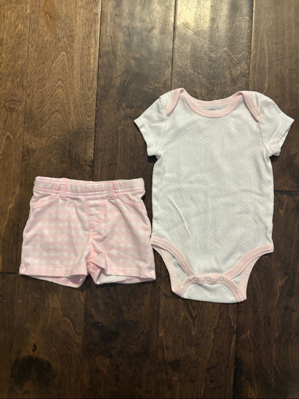 Infant Pink Trim Bodysuit & Pink Gingham Shorts 3 Months